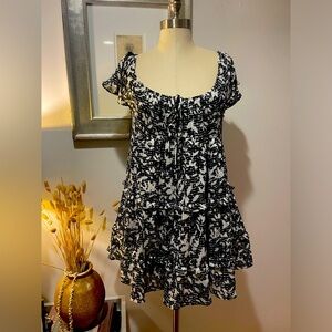 URBAN OUTFITTERS Bea Gingham Floral Mini Dress Black White Size small